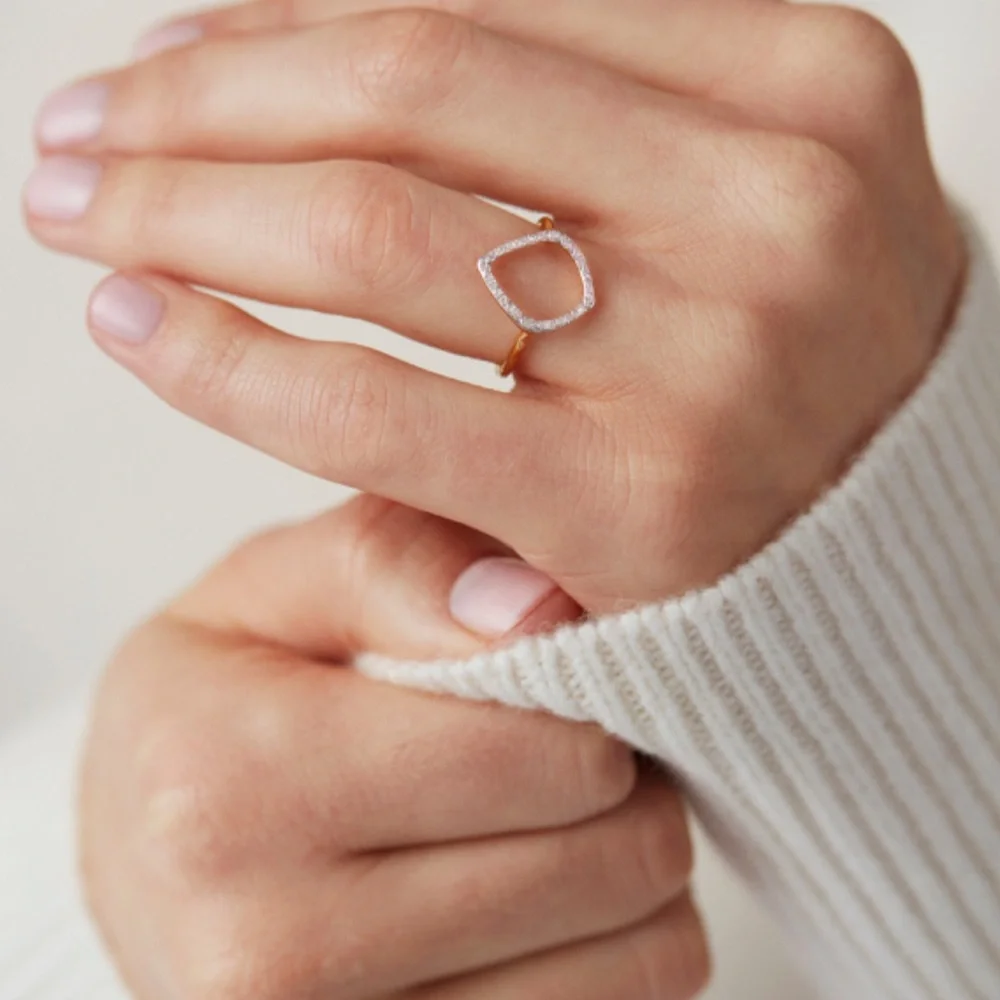 NWT Monica Vinader 'Riva' Diamond Hoop Ring Yellow Gold Size 6.5 New